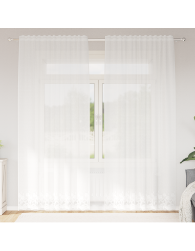 Tenda in Pizzo con tende Floreale Bianco 220x150cm Poliestere