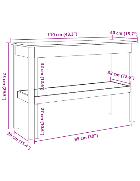 Tavolo consolle con lo scaffale Cera marrone 110 x 40 x 75 cm