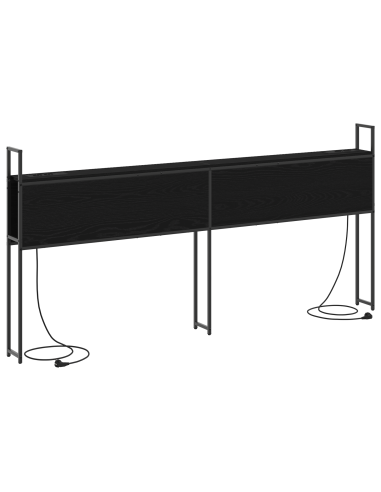 Testiera con Stazione di Carica e Storage Rovere nero 180 cm
