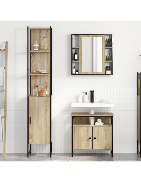 Set di mobili per il bagno con lo scaffale 3 pcs rovere sonoma