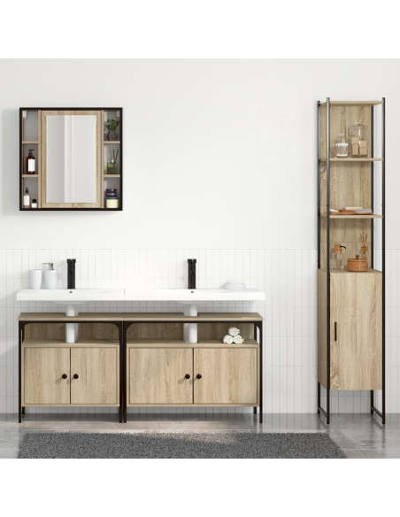 Set di mobili per il bagno con lo scaffale 4 pcs rovere sonoma