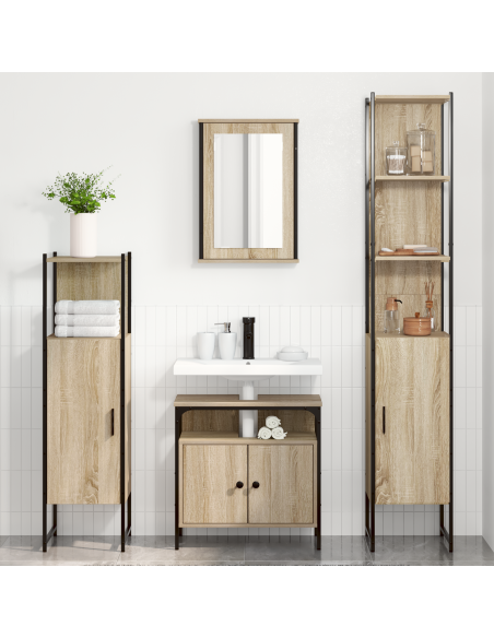 Set di mobili per il bagno con lo scaffale 4 pcs rovere sonoma