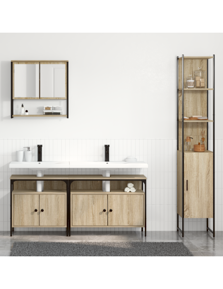 Set di mobili per il bagno con lo scaffale 4 pcs Rovere Sonoma