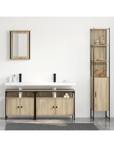 Set di mobili per il bagno con lo scaffale 4 pcs rovere sonoma