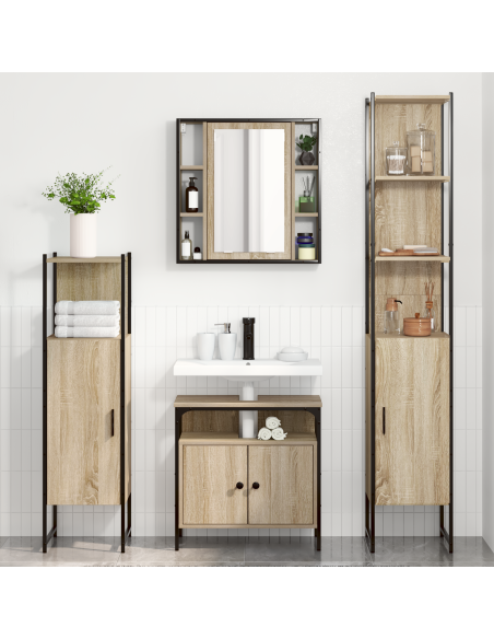 Set di mobili per il bagno con lo scaffale 4 pcs rovere sonoma