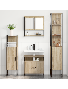Set di mobili per il bagno con lo scaffale 4 pcs Rovere Sonoma