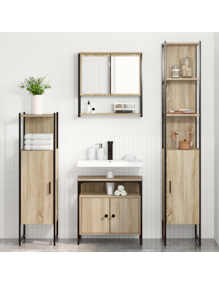 Set di mobili per il bagno con lo scaffale 4 pcs rovere sonoma