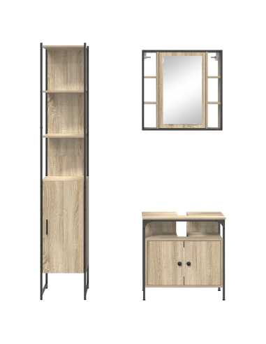 Set di mobili per il bagno con lo scaffale 3 pcs Rovere Sonoma
