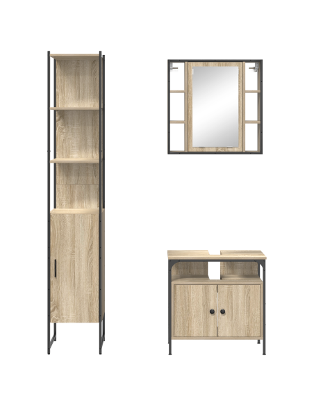 Set di mobili per il bagno con lo scaffale 3 pcs rovere sonoma