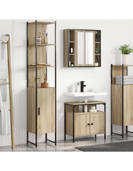 Set di mobili per il bagno con lo scaffale 3 pcs rovere sonoma