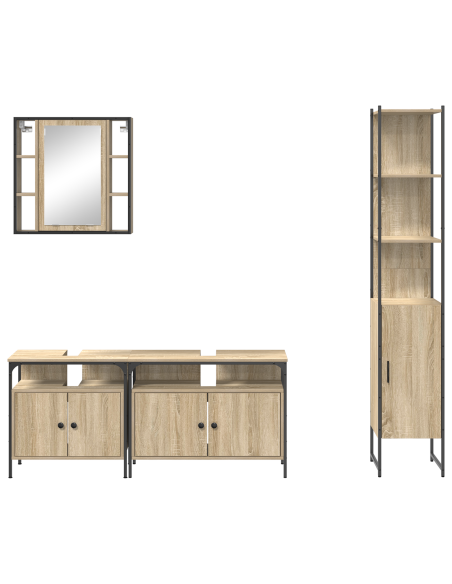 Set di mobili per il bagno con lo scaffale 4 pcs rovere sonoma