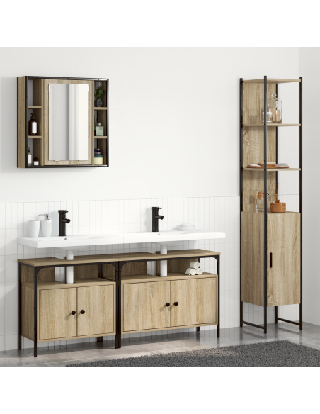 Set di mobili per il bagno con lo scaffale 4 pcs rovere sonoma