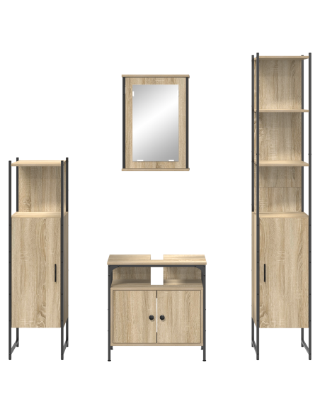 Set di mobili per il bagno con lo scaffale 4 pcs rovere sonoma
