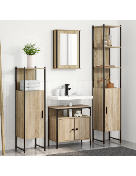 Set di mobili per il bagno con lo scaffale 4 pcs rovere sonoma