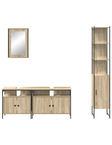 Set di mobili per il bagno con lo scaffale 4 pcs rovere sonoma