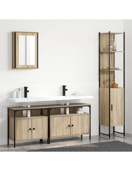 Set di mobili per il bagno con lo scaffale 4 pcs rovere sonoma