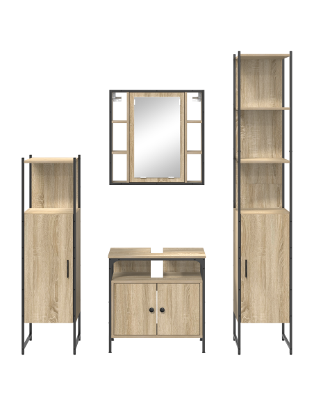Set di mobili per il bagno con lo scaffale 4 pcs rovere sonoma