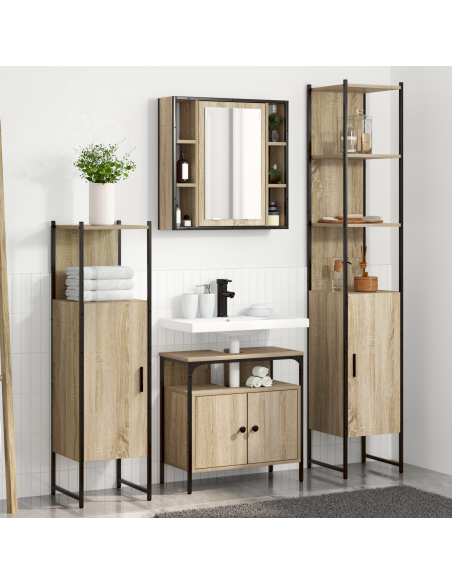 Set di mobili per il bagno con lo scaffale 4 pcs rovere sonoma