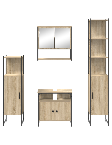 Set di mobili per il bagno con lo scaffale 4 pcs rovere sonoma