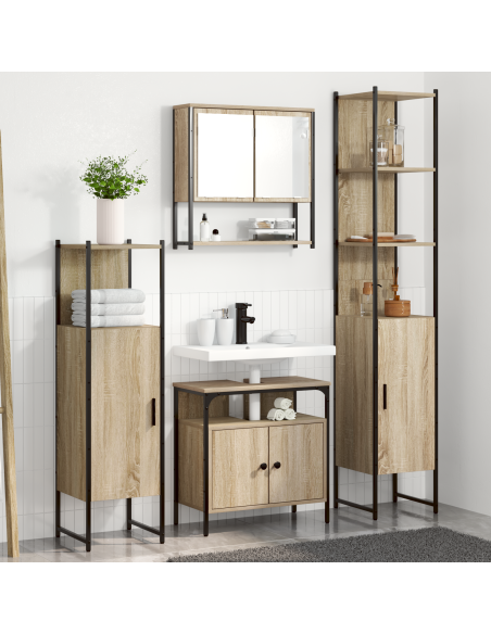 Set di mobili per il bagno con lo scaffale 4 pcs rovere sonoma