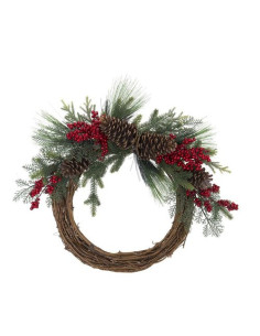 Corona natalizia Amicasa 071679 Con Pigne Natural e Verde Natural e Ve