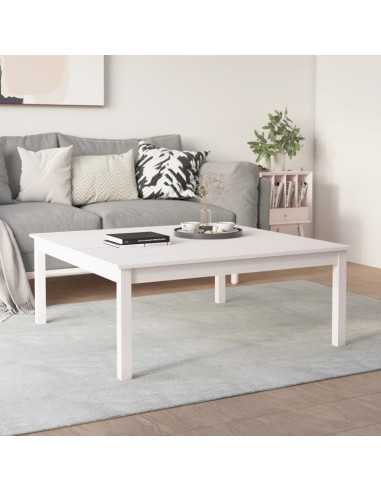 Tavolino da Salotto Bianco 100x100x40 cm Legno Massello di Pino