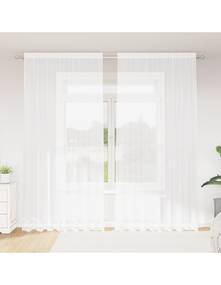Tenda in Pizzo con tende Floreale Bianco 200 x 280 cm Poliestere