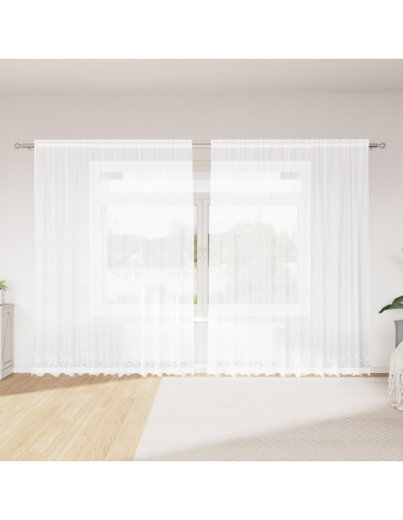 Tenda in Pizzo con tende Floreale Bianco 300 x 245 cm Poliestere