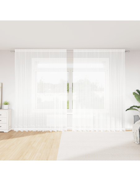 Tenda in Pizzo con tende Floreale Bianco 300 x 280 cm Poliestere
