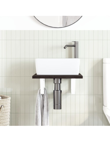 Ripiano a Parete per Lavabo in Acciaio e Massello di Rovere