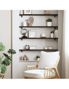 Ripiano Muro Marrone Scuro 100x10x2 cm Massello Rovere Trattato 2