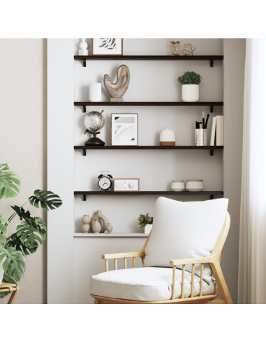 Ripiano Muro Marrone Scuro 100x10x2 cm Massello Rovere Trattato