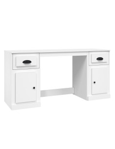 Scrivania con Armadietto Bianco in Legno Multistrato