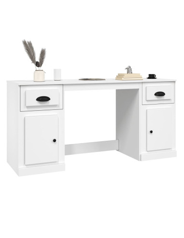 Scrivania con Armadietto Bianco in Legno Multistrato