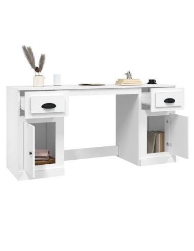 Scrivania con Armadietto Bianco in Legno Multistrato