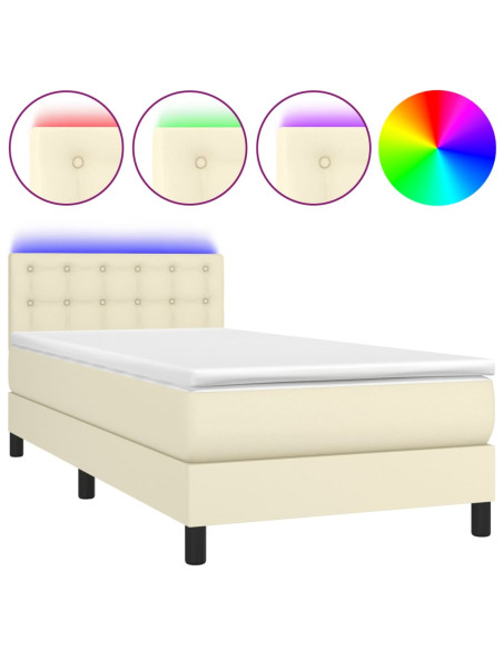 Giroletto a Molle con Materasso e LED Crema 90x200cm Similpelle
