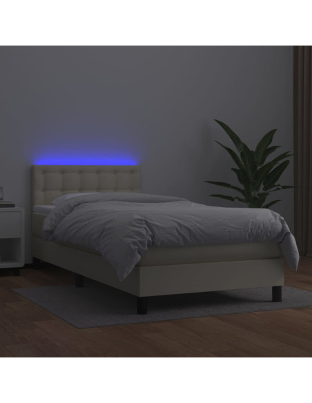 Giroletto a Molle con Materasso e LED Crema 90x200cm Similpelle