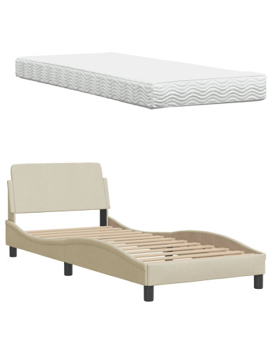 Letto con Materasso Hanko Crema 90x200 cm in Tessuto