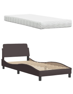 Letto con Materasso Marrone Scuro 80x200 cm in Tessuto 2