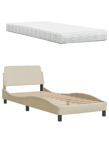 Letto con Materasso Crema 90x190 cm in Tessuto