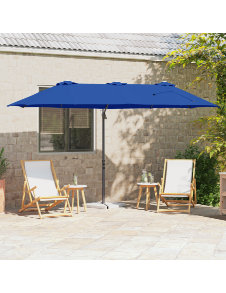Ombrellone a braccio da giardino azzurro 372 x 198 x 253 cm