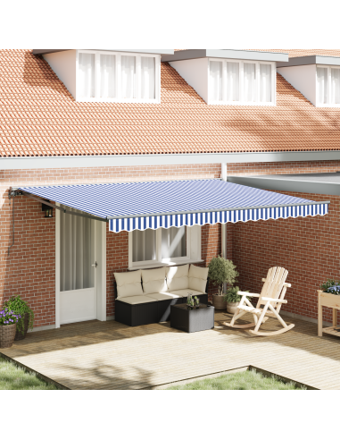 Tenda Retrattile Blu e Bianco 450 × 300 cm Poliestere e Metallo