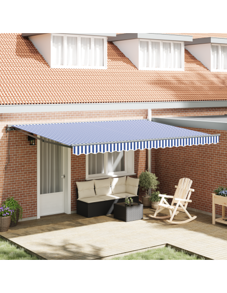 Tenda Retrattile Blu e Bianco 450 × 300 cm Poliestere e Metallo