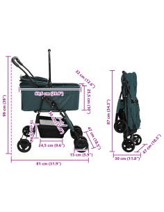 Passeggino pieghevole per animali Verde 81 x 47 x 99 cm