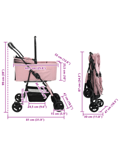 Passeggino pieghevole per animali Rosa 81 x 47 x 99 cm