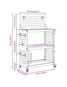 Carrello per Attrezzi con lo scaffale Bianco 65 x 35 x 111 cm