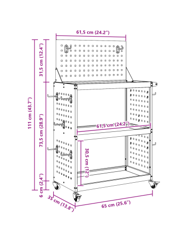 Carrello per Attrezzi con lo scaffale Bianco 65 x 35 x 111 cm