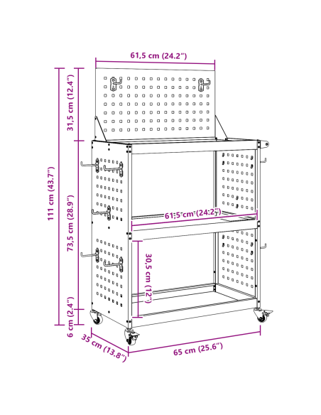Carrello per Attrezzi con lo scaffale Bianco 65 x 35 x 111 cm