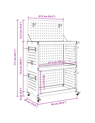 Carrello per Attrezzi con lo scaffale Bianco 65 x 35 x 111 cm