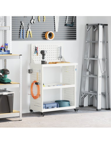 Carrello per Attrezzi con lo scaffale Bianco 65 x 35 x 111 cm